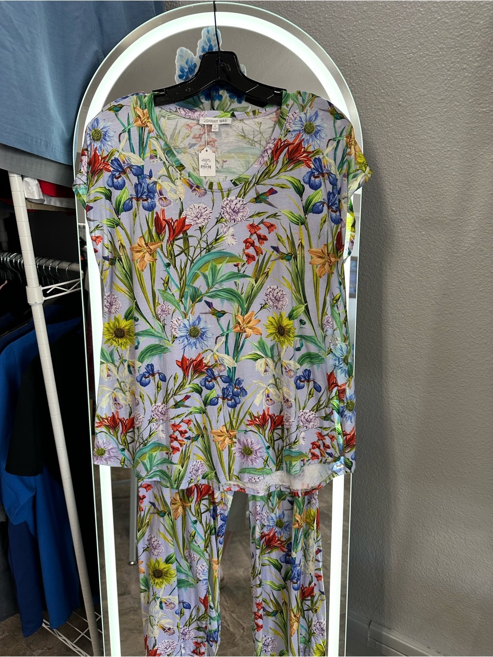 Johnny Was Lavender Floral V-Neck Pajama Set
